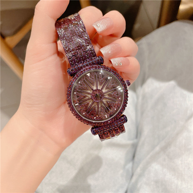 Women's Fashion Diamond Round Waterproof Rotation Watch