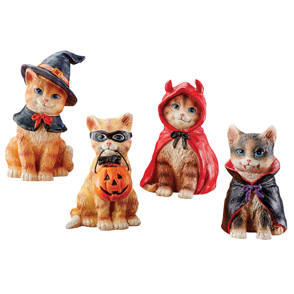 Cute Home Decor Halloween Cat Statue Resin Crafts Ornament