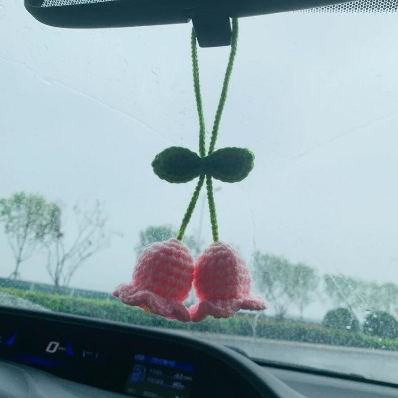 Lily Car Hanging Rearview Mirror Pendant Hand Crocheted Car Supplies Wool Woven Pendant