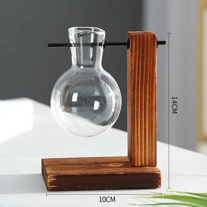 Creative Wooden Frame Hydroponic Green Dill Glass Vase