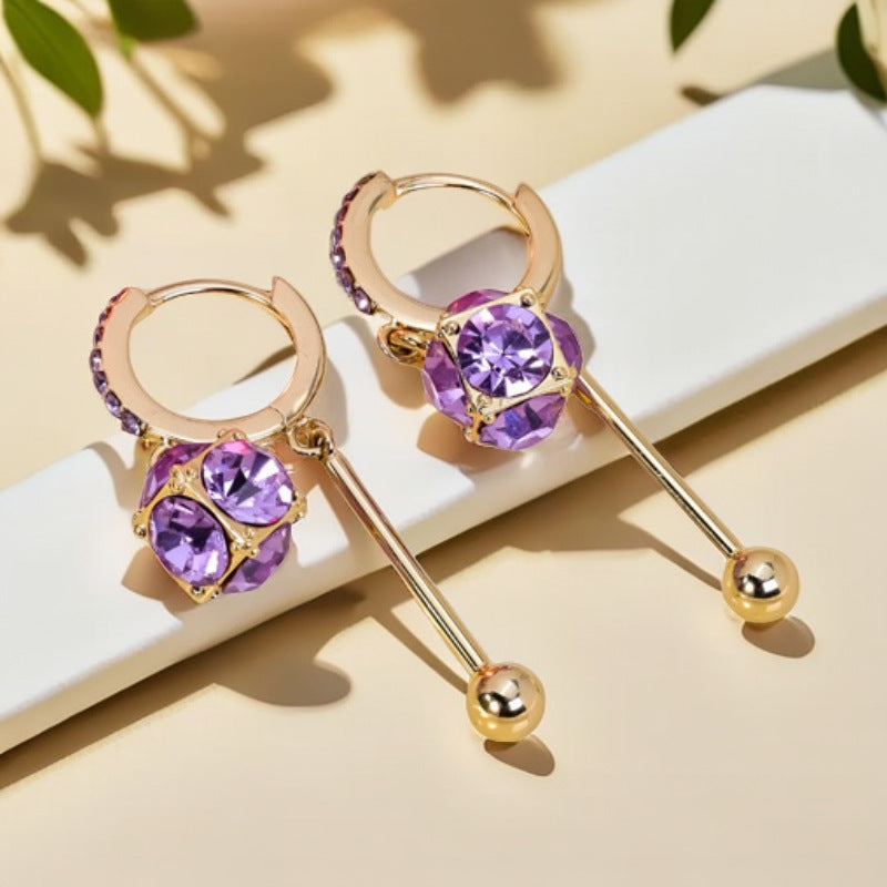 Zinc Alloy Plating Purple Diamond Women's Earrings