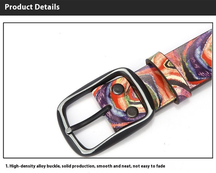 Pure Cowhide Printed Rainbow Graffiti Leather Decorative Belt