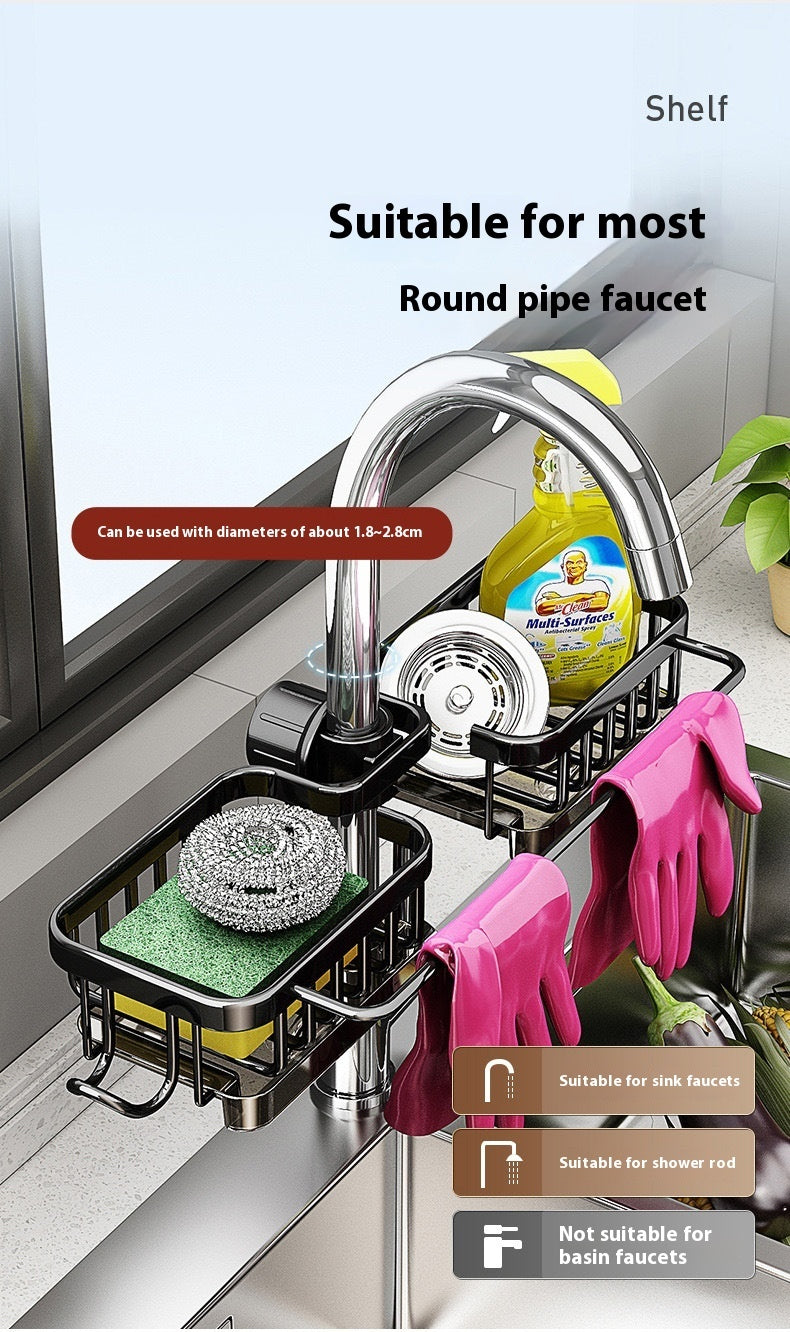 Alumimum Racks Hanging On A Faucet Kitchen Dishwashing