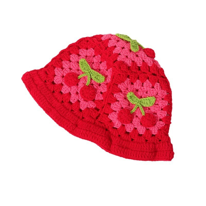 Retro Hollow Flower Handmade Knitted Hat Women