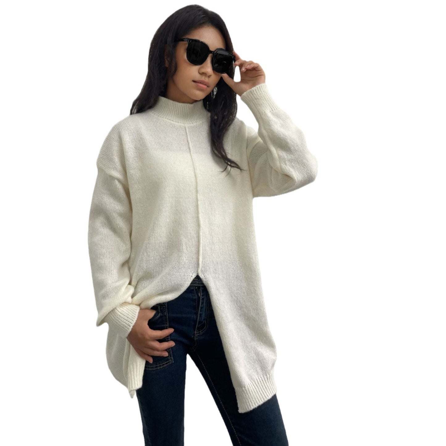 Pure Color Half Collar Pullover Sweater Fall Winter