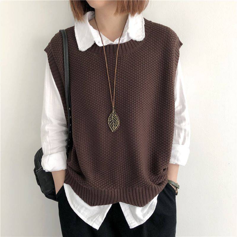 Knitted Vest Women's Vest Solid Color Loose Round Neck Irregular Pullover Short Crop-top Outerwear