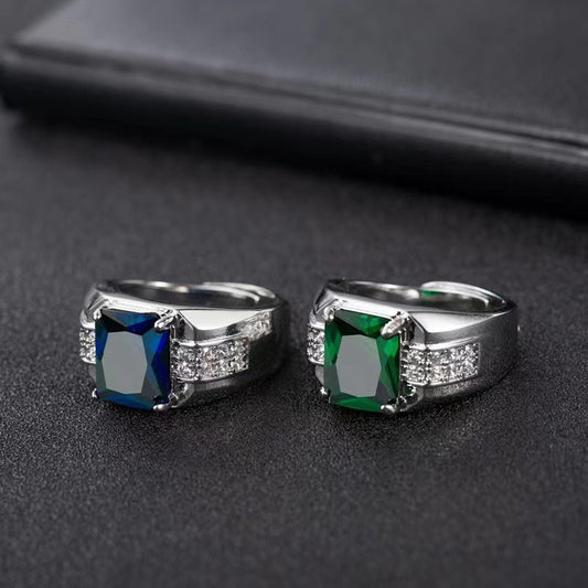 Diamond Green Pointed Crystal Trendy Men's Ring