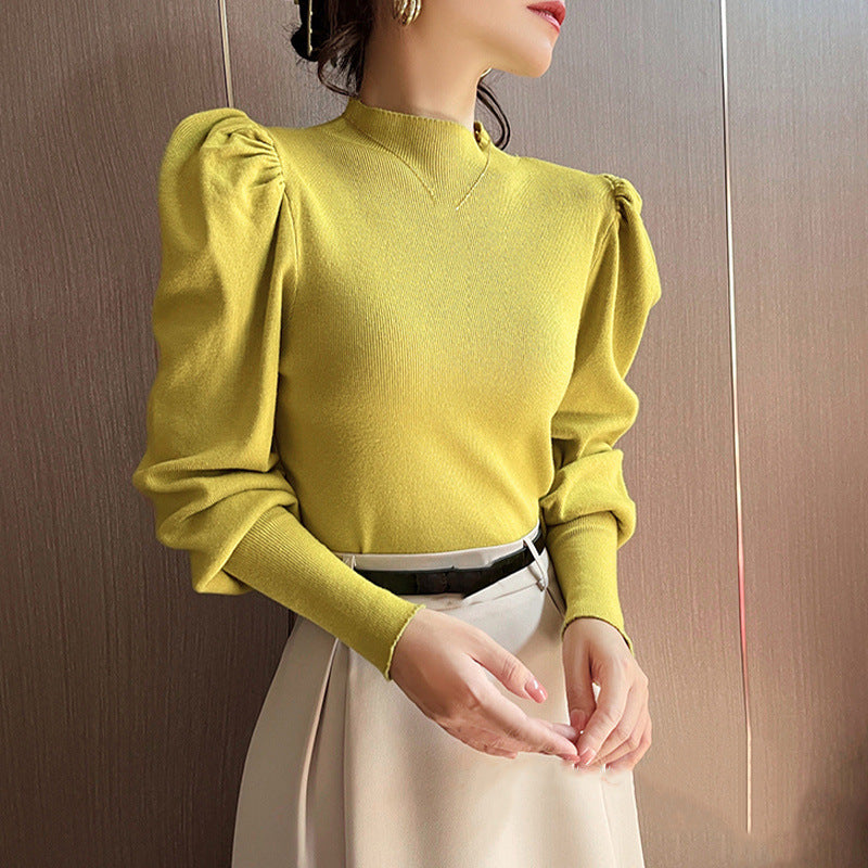 Inner Wear Loose Slimming Belly-covering Top Lantern Sleeve Bottoming Sweater