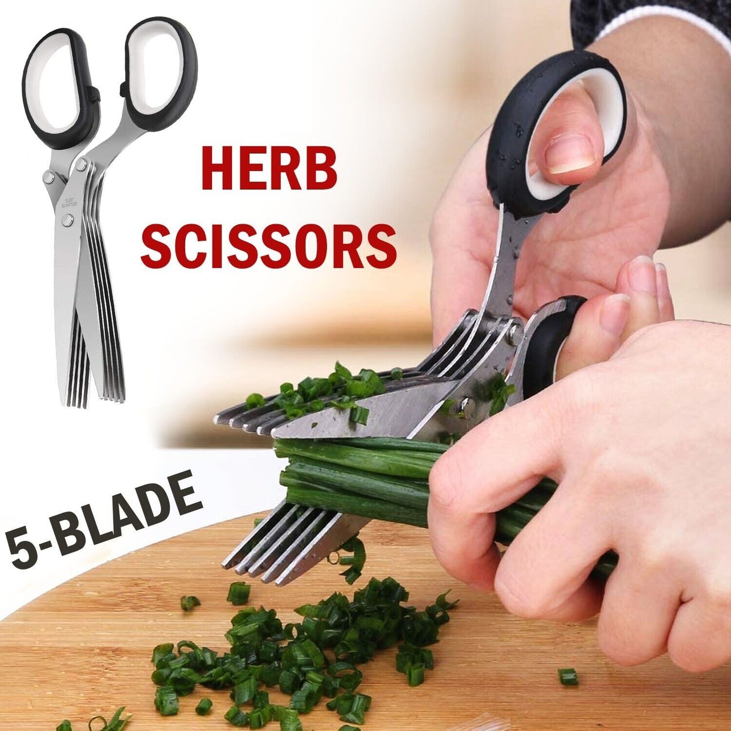 Herb Scissors With Multi Blades Stainless Steel Fast Cutting Shear Kitchen Tool