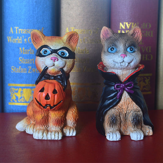 Cute Home Decor Halloween Cat Statue Resin Crafts Ornament