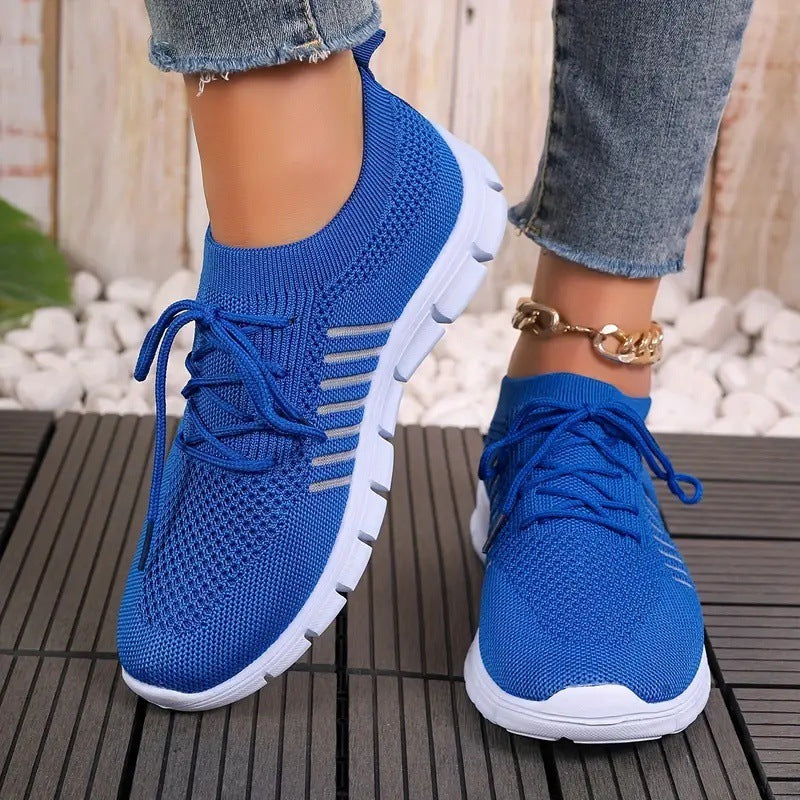 Casual Ladies Breathable Women Flying Knit Sports Flat Shoes