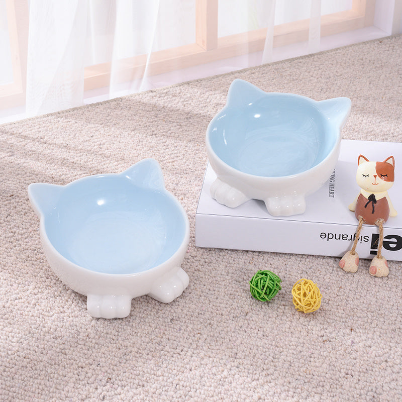 Ceramic Cat Bowl Anti Overturn Slanted Mouth