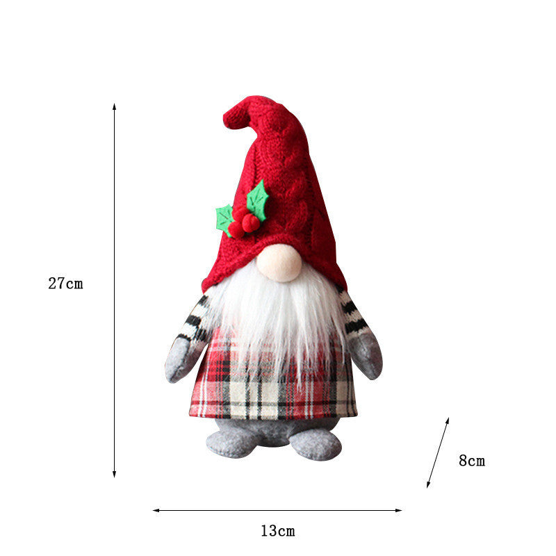 Cute Braids Faceless Plaid Hooded Forest Old Man Doll Home Plush Desktop Decoration