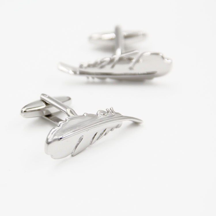 Simple Men's French Style Silver Feather Shape Cufflinks Nail