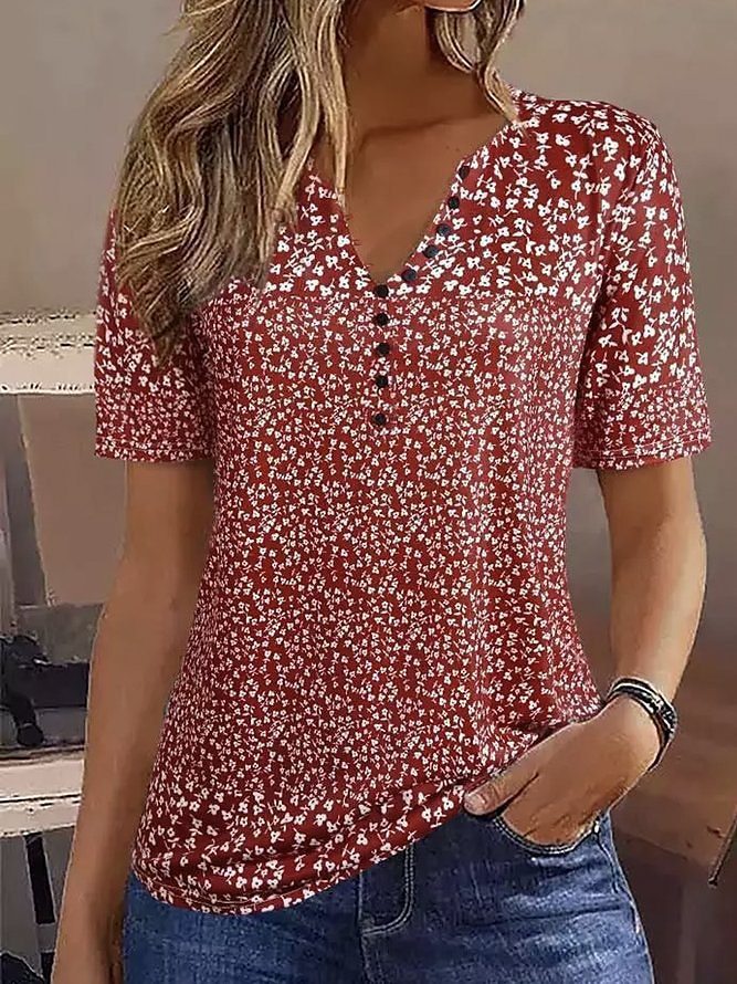 Digital Printing Women's Loose And Comfortable Single-breasted Short Sleeve