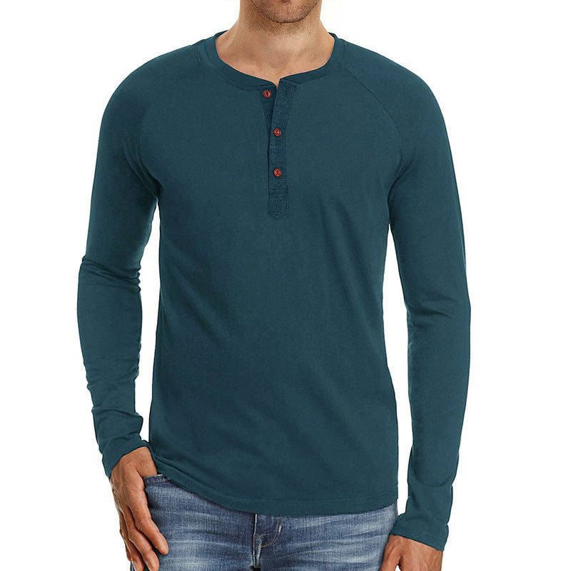 Spring And Summer European And American Plus Size Men's Clothing Henley Shirt Men's Long Sleeve