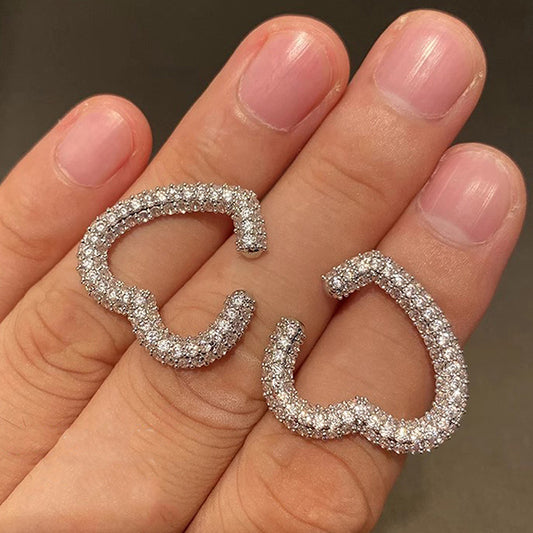 Opening Love Heart Earrings Women's Exquisite Full Diamond