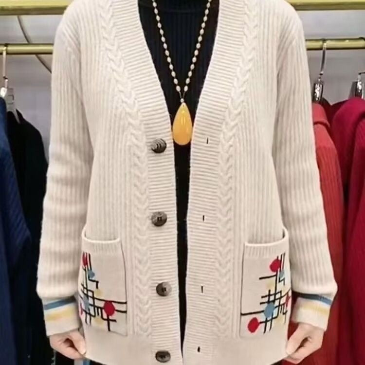 Double Pocket Sweater Cardigan Mom Coat