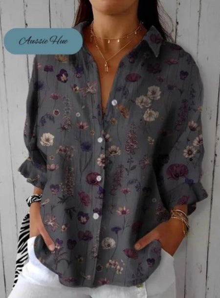 Women's Solid Color Floral Button Shirt Casual And Comfortable