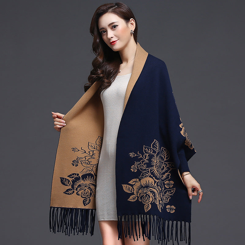 Mid-length Tassels Loose-fitting Knitted Cardigan Thickened Sweater Cashmere Outerwear