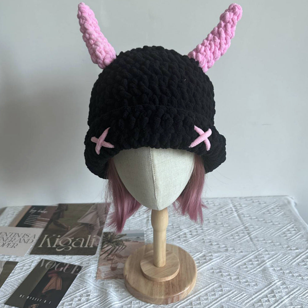 Wool Hat Cute Devil Mask Horn Head Cover