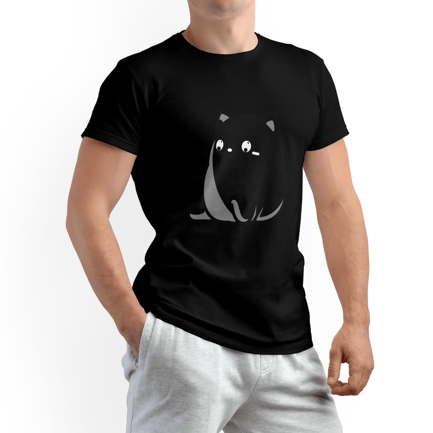 Fat Cat Men's Pure Cotton T-shirt - Casual Round Neck, Slightly Elastic, Suitable For Four Seasons Knitted Fabric, Classic Fit Adult Shirt, Pet Couple Shirt