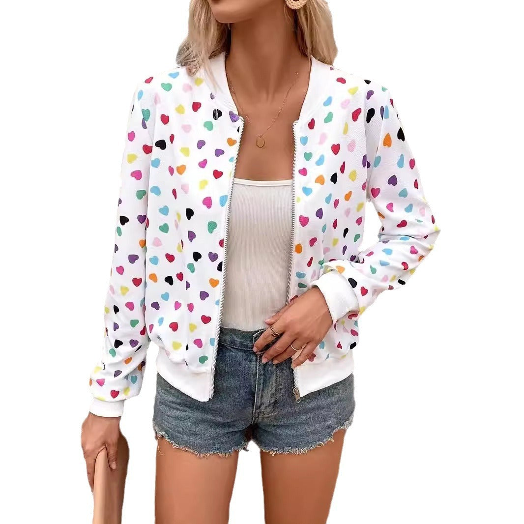 Zipper Jacket Small Thin Long-sleeved Top Colorful Printing