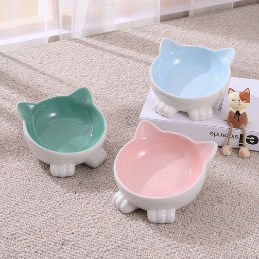 Ceramic Cat Bowl Anti Overturn Slanted Mouth