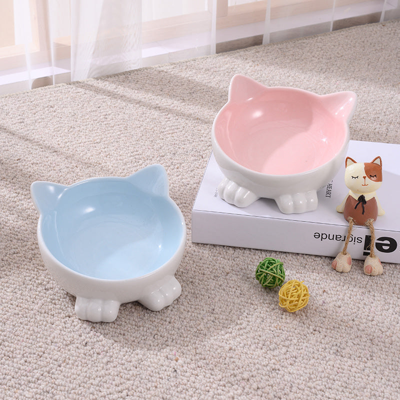 Ceramic Cat Bowl Anti Overturn Slanted Mouth