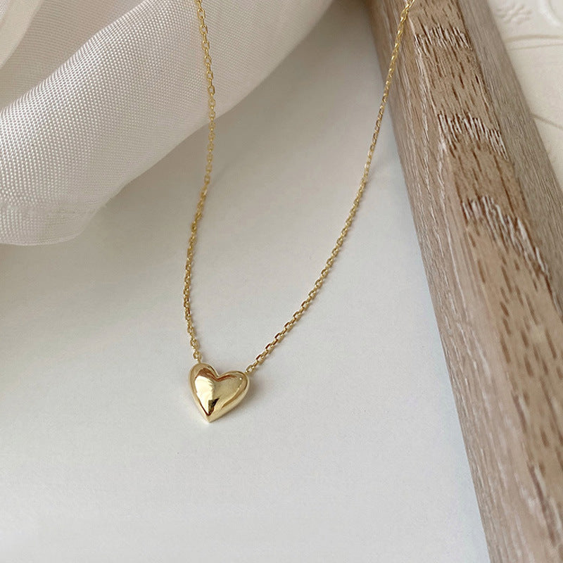 925 Sterling Silver Plated 14K Gold Necklace Women's Simple Elegant Classic Heart-shaped Pendant