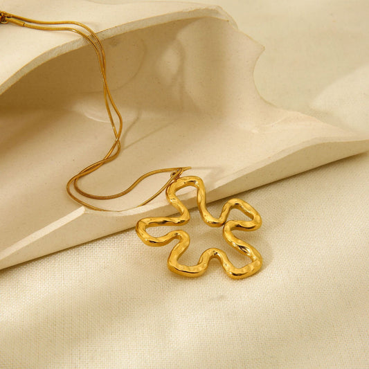 18K Gold Plating Stainless Steel Color Retaining Hollow Geometry Flower Necklace