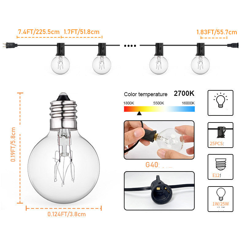 G40 tungsten filament lamp string