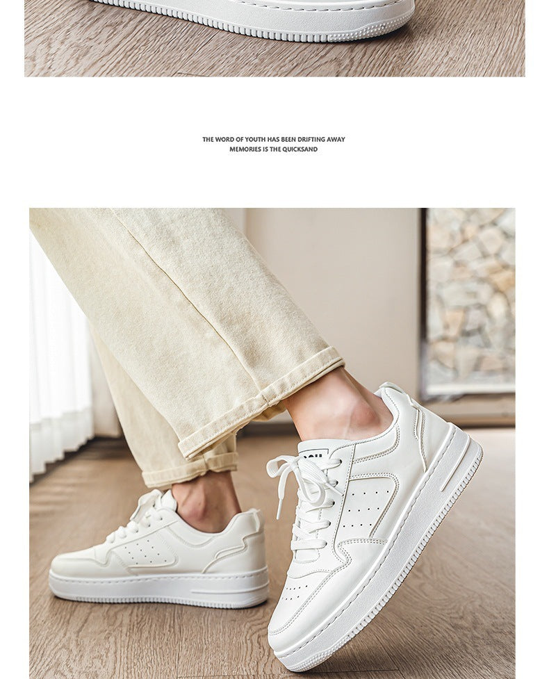 Leather Breathable Teen Trend All-matching Platform White Shoes