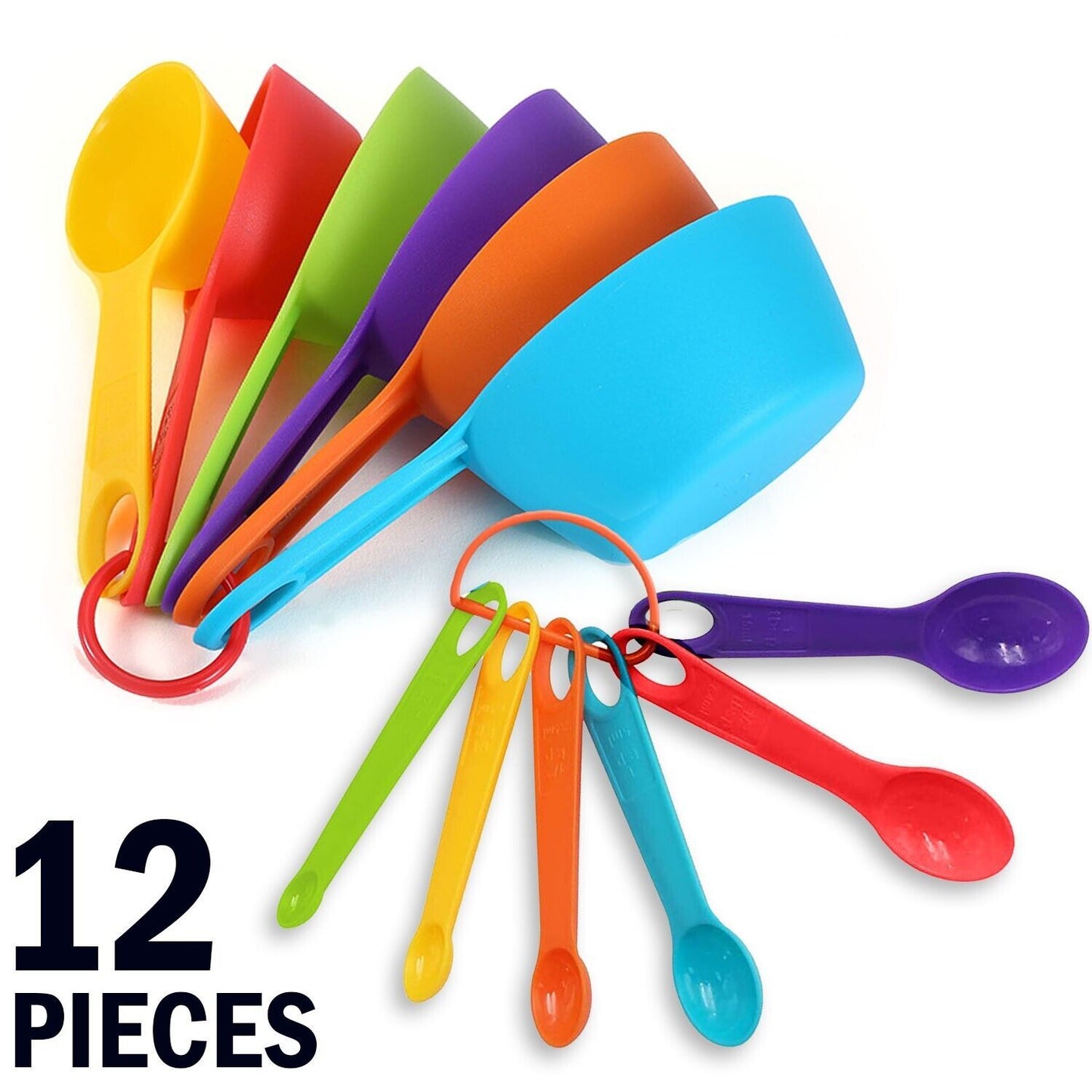 Set Of 6 Measuring Spoons And 6 Cups MultiColor Durable Plastic Kitchen Tools