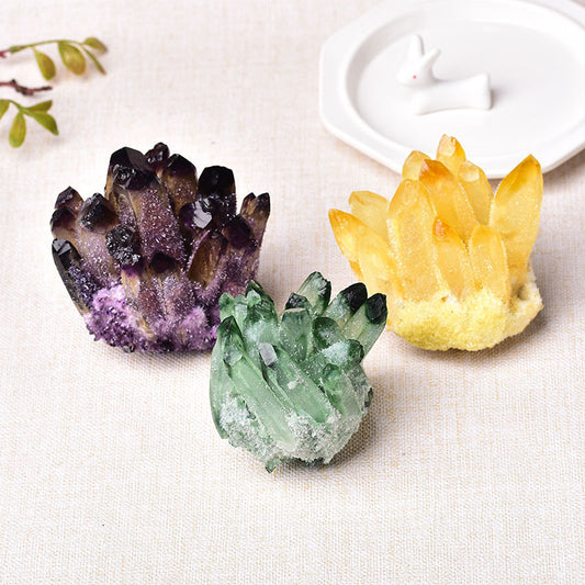 Natural White Crystal Cluster Purple Yellow Green