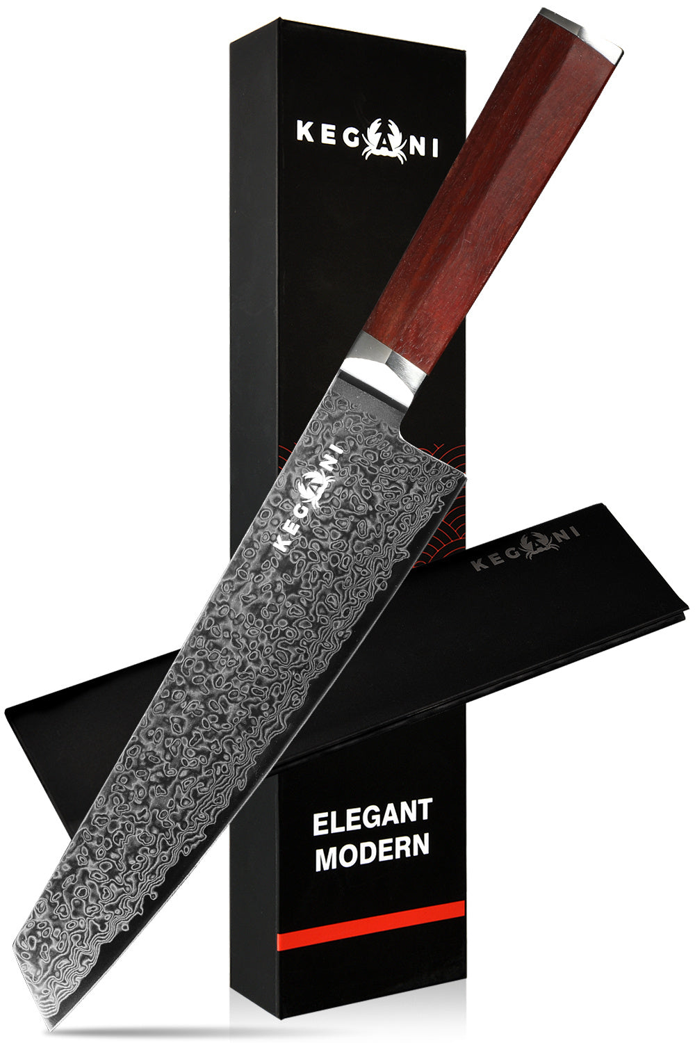 Kegani 8 Inch Japanese Kiritsuke Chef Knife - Japanese 73 Layers VG-10 Damascus Knife - Rosewood FullTang Handle Natural Texture Japanese Knife Sushi Knife Gyuto Knife