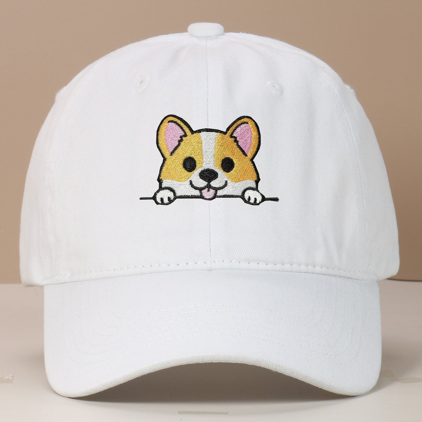 Corgi Embroidered Baseball Fashionable Washed Sports Cap