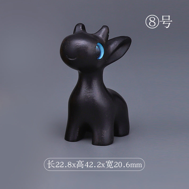 Wood Carving Little Black Cat Mini Doll Decoration Handicraft