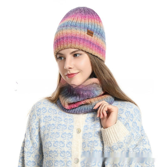 European And American Ladies Scarf And Hat Two-piece Set Gradient Style With Sheep