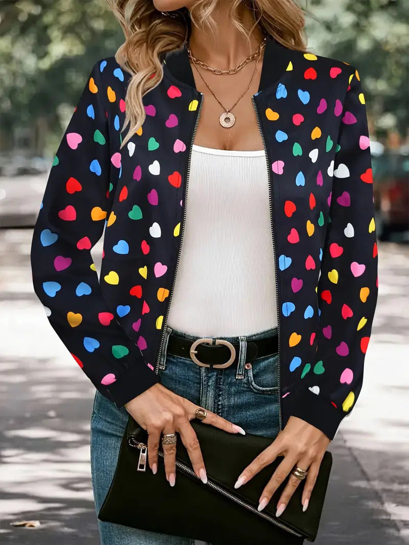 Zipper Jacket Small Thin Long-sleeved Top Colorful Printing