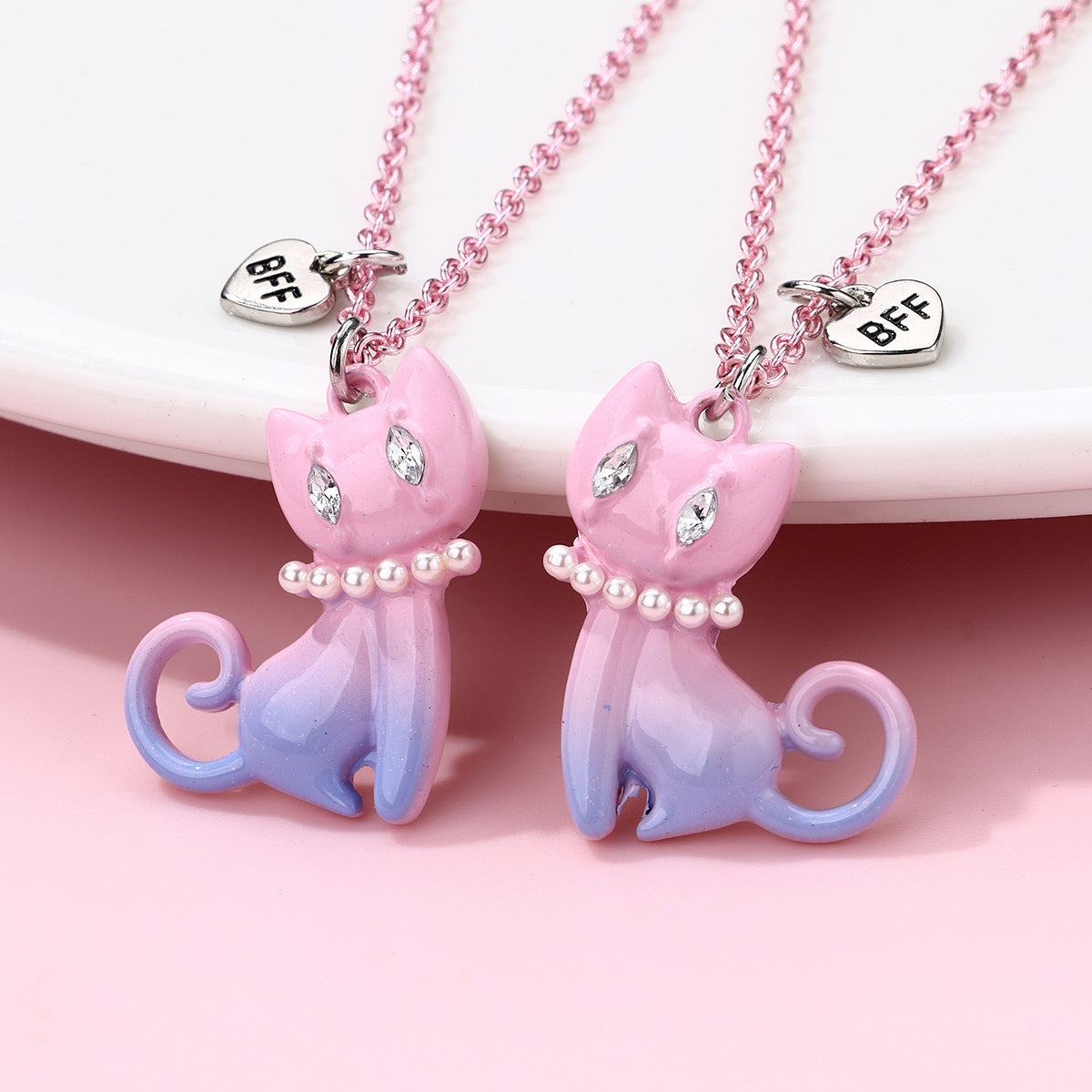 Cat Necklace Cartoon Gradient Alloy Spray Paint