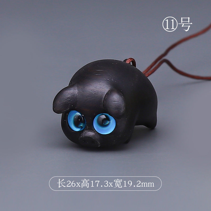 Wood Carving Little Black Cat Mini Doll Decoration Handicraft