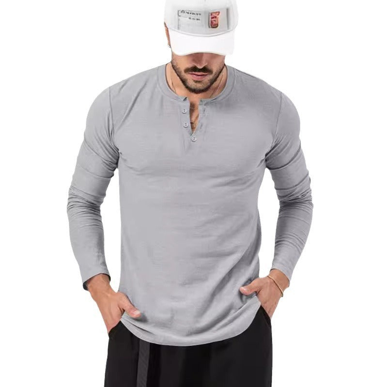 European And American Men's T-shirt Henley Shirt Long Sleeve