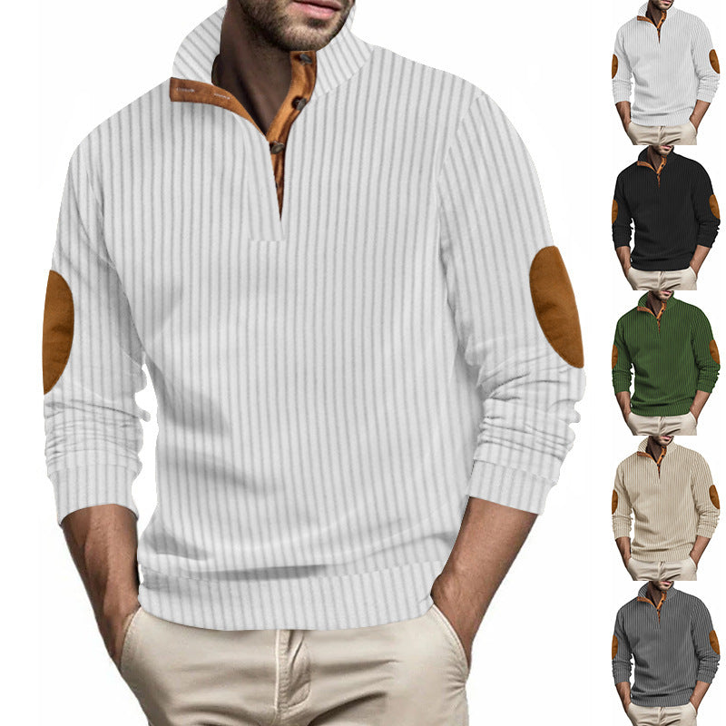 Stand Collar Men's Casual Vertical Stripes Jacquard Sweater