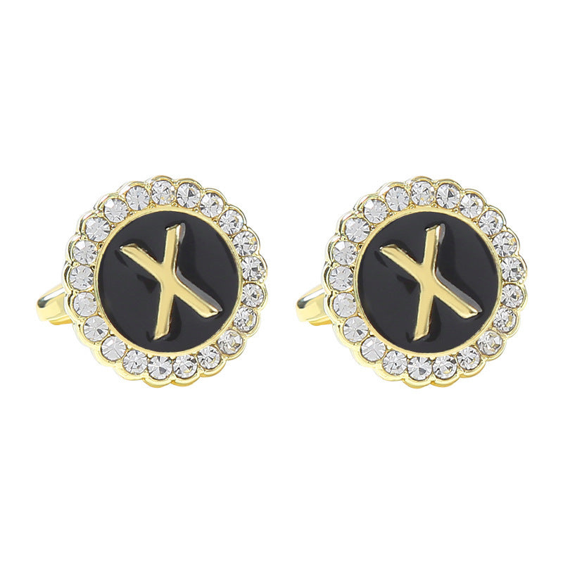 Round Diamond French Cufflinks Men's 26 Letters