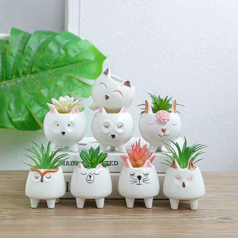 High Temperature Hand Painting Cartoon Animal Flowerpot