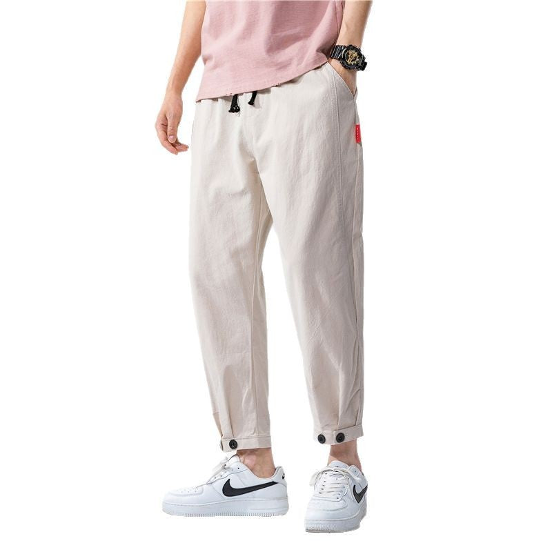 Men's Straight Casual Loose Cotton And Linen Cropped Pants