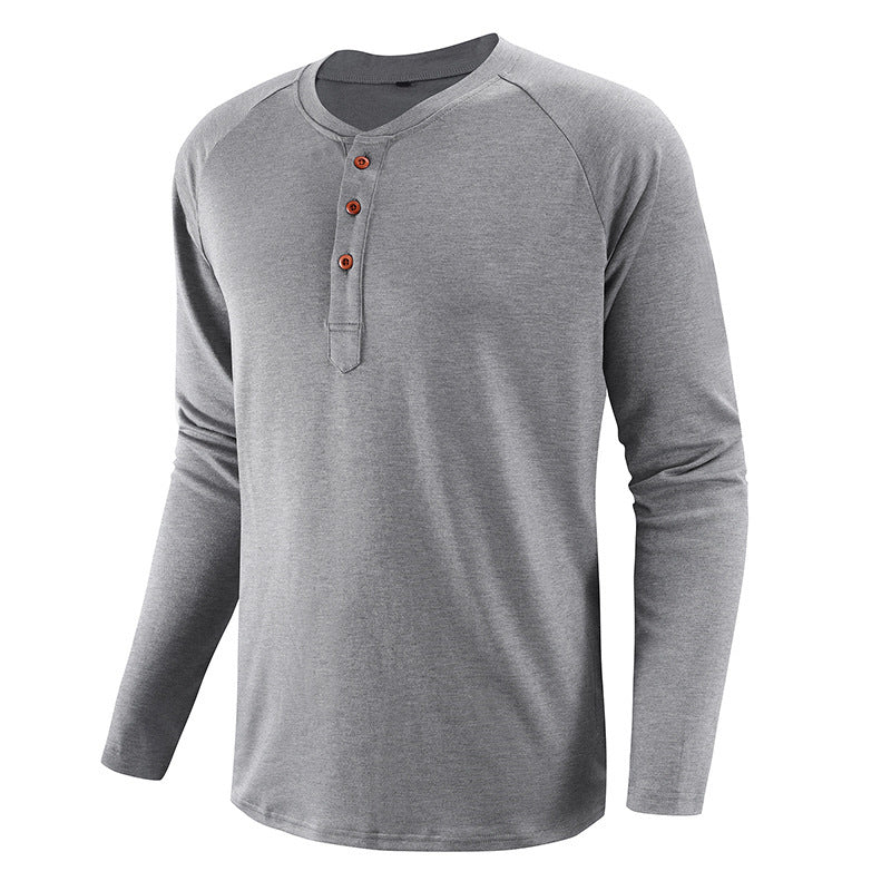 Spring And Summer European And American Plus Size Men's Clothing Henley Shirt Men's Long Sleeve