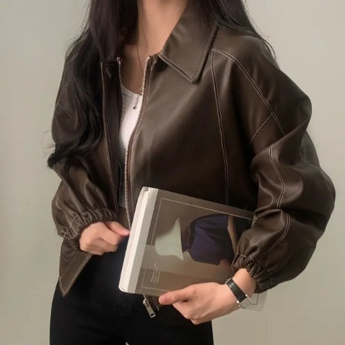 Fashion And Handsome Leather Coat Women