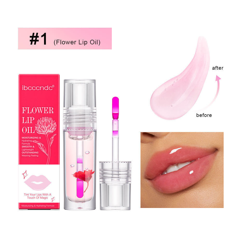 Flower Color Changing Lip Oil Moisturizing Jelly Lipgloss Clear Temperature Change Liquid Lipstick Reduce Lip Line Make Up